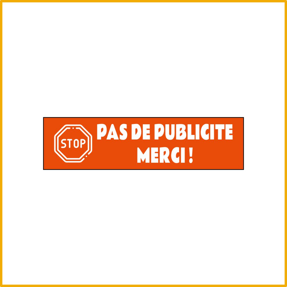 STOP PUB MERCI Plaque Adhésive 100x25mm 11 Couleurs