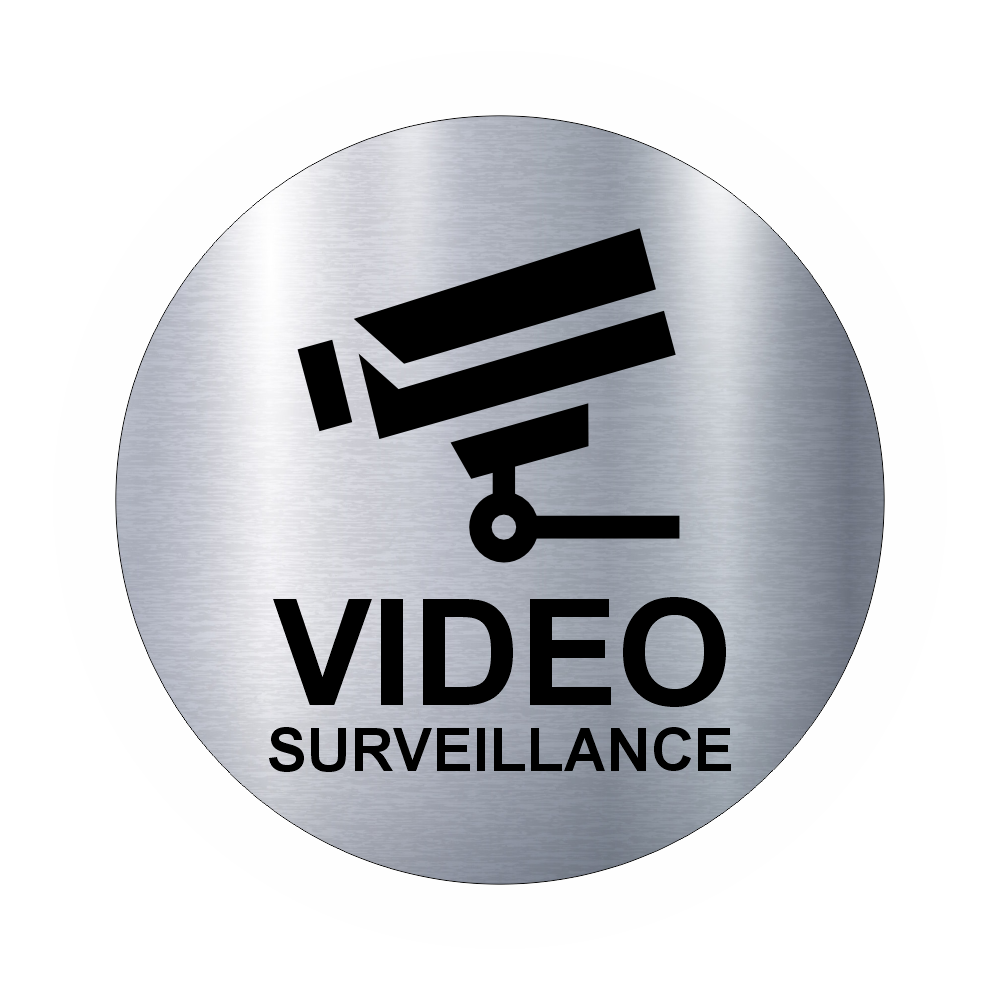 Plaque Ronde Vidéo Surveillance – Adhésive Couleur Acier