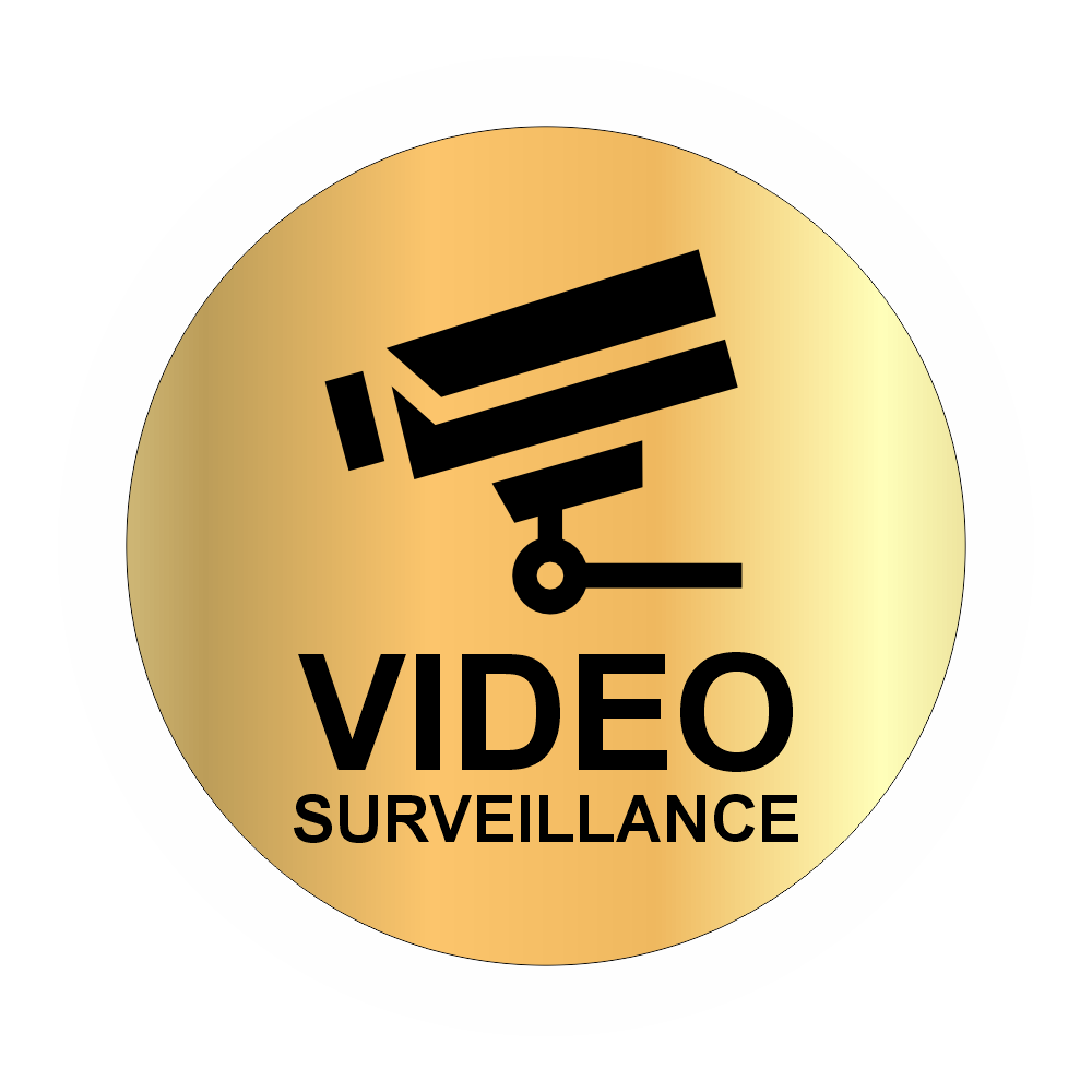 Plaque Ronde Vidéo Surveillance – Adhésive Couleur Or