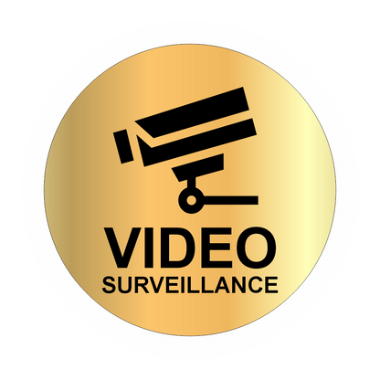 Plaque Ronde Vidéo Surveillance – Adhésive Couleur Or