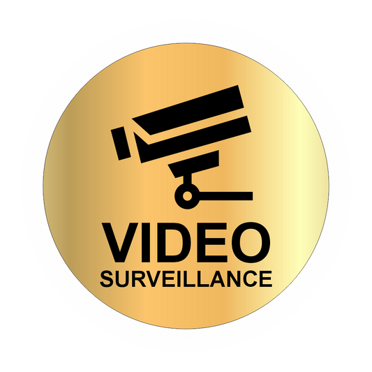 Plaque Ronde Vidéo Surveillance – Adhésive Couleur Or